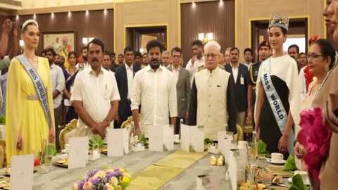 గవర్నర్ తేనీటి విందుకు సీఎం రేవంత్ రెడ్డి, మిస్ వరల్డ్ సుందరీమణులు..